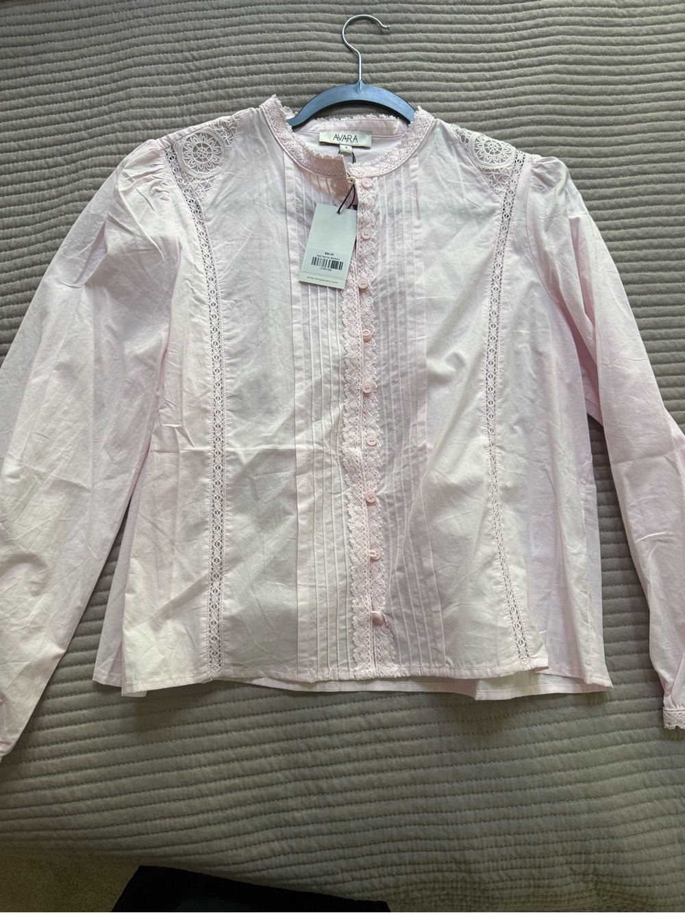Avara' Pink Lace-Trim Button-Front Top